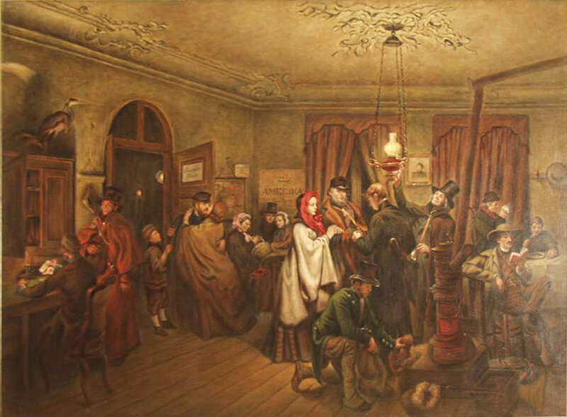 Vollbild anzeigen Gemälde Passagierstube einer Poststation der preußischen Fahrpost 1859