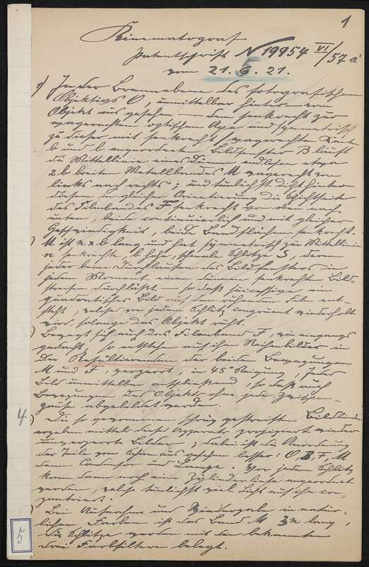 Manuskript, Patentanmeldung N 19954 VI / 57a² (DRP 388005) Aufnehmen und Wiedergeben bewegter Bilder mit stetiglaufendem Bildband