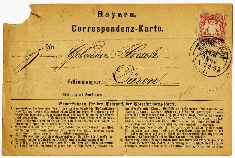 Postkarte. Correspondenzkarte der Königlich bayerischen Post, gelaufen