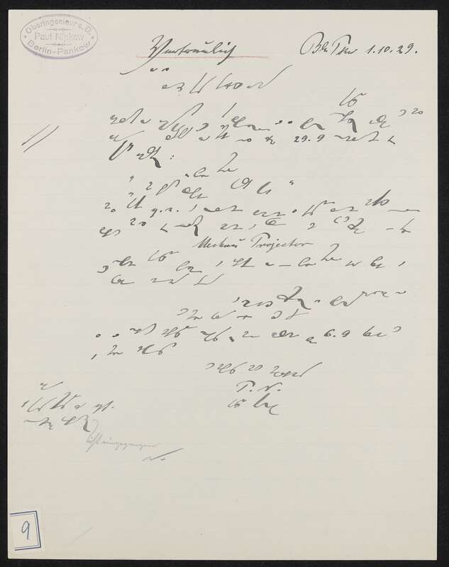 vertraulicher Briefentwurf zum Mechau-Projektor in Stenografie