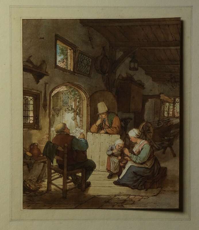 Vollbild anzeigen Aquarellierte Radierung Der Zeitungsleser