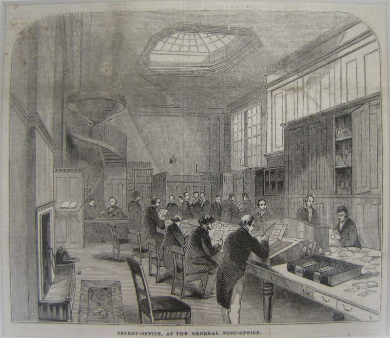 Vollbild anzeigen Holzstich Secret office at the General Post-office aus The Illustrated London News vom 29. Juni 1844