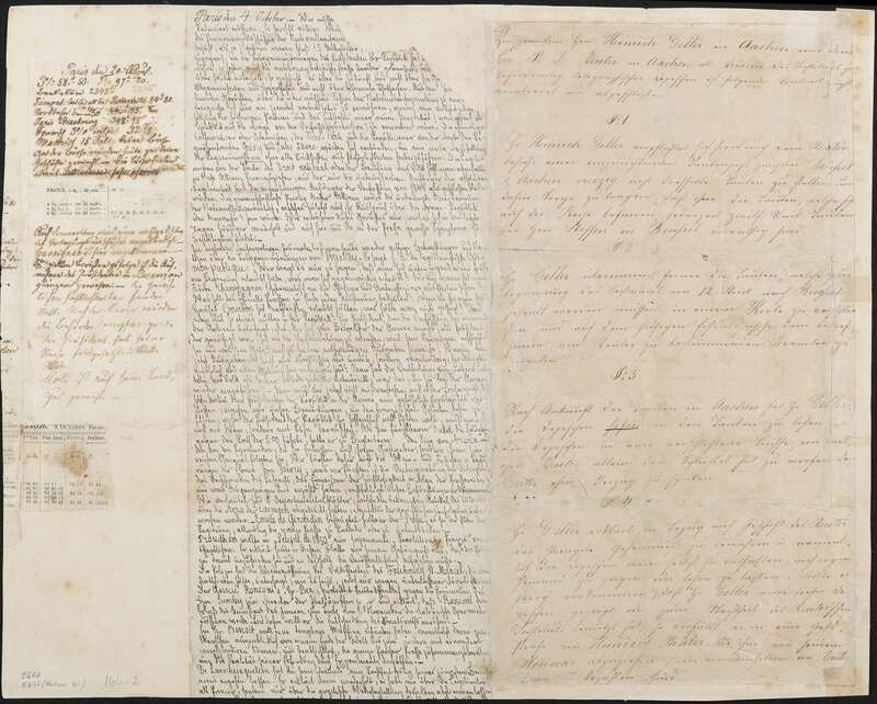 Vertrag zwischen Julius Reuter und Heinrich Geller über die Gestellung von Brieftauben zur Beförderung von Nachrichten zwischen Brüssel und Aachen.