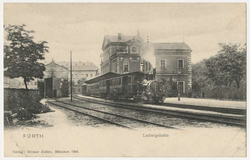 Ansichtspostkarte. Ludwigsbahn im Bahnhof von Fürth, ungelaufen