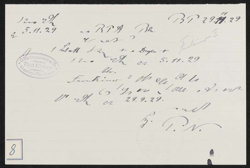 Notizen zu Patentanmeldung N 30972 IX / 57a² Fernkino mit stetig laufendem Bildband in Stenografie