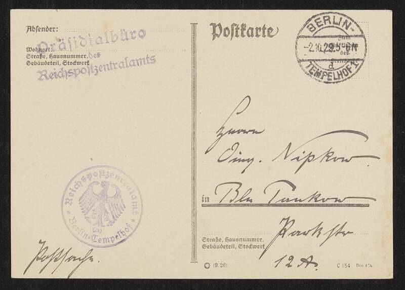 Postkarte als Eingangsbestätigung