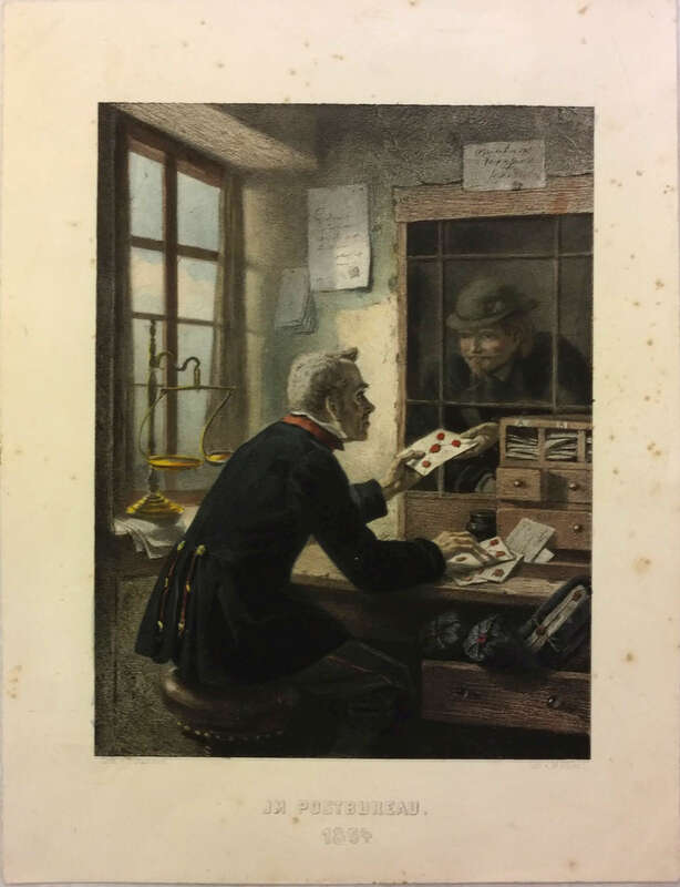 Vollbild anzeigen Lithografie Im Postbureau / In einer preußischen Poststube