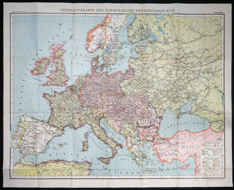 Karte, Titel: Übersichtskarte der europäischen Kriegsschauplätze Flemmings Kriegskarte Nr. 9