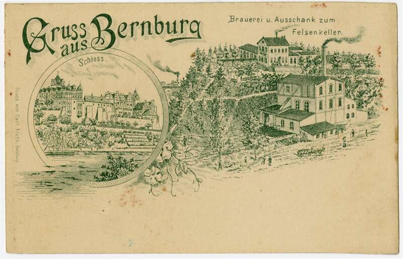 Ansichtspostkarte. Gruss aus Bernburg, Außenansicht von Schloß und Brauerei zum Felsenkeller, ungelaufen