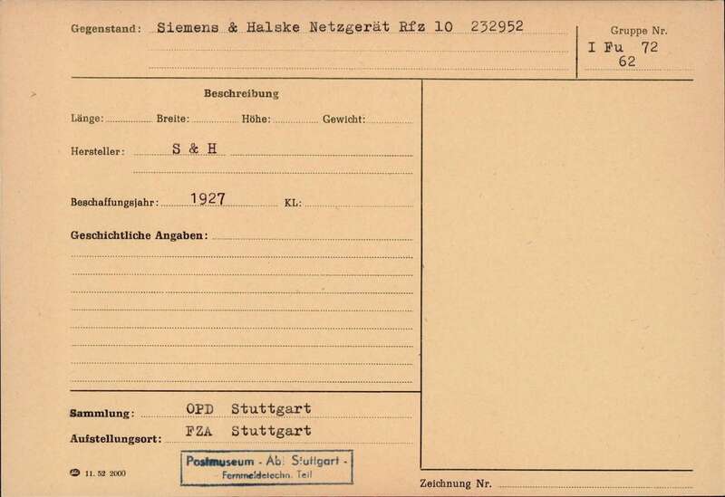 Netzgerät Rfz 10 der Hausrundfunkanlage im Gebäude der Oberpostdirektion Stuttgart