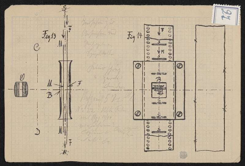 Handzeichnung für Patentanmeldungen N 21532 VI / 57a² Kehrfilm und DRP 388005 (N 19954 VI 57a²) Fernkinomatograph