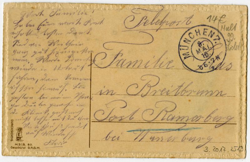 Ansichtspostkarte. Feldpostkarte, Halte-Gegen-Das-Licht-Karte, Durchscheinkarte, Unsere Truppen in Gent. 18.Okt.1914., einmarschierende deutsche Soldaten am Belfried in Genf/Belgien während des 1.Weltkriegs, gelaufen