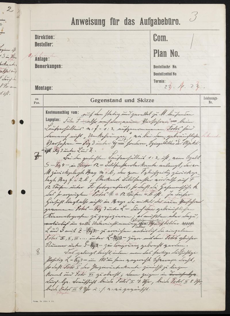 Manuskript, Patentanmeldung N 19954 VI / 57a² (DRP 388005) Aufnehmen und Wiedergeben bewegter Bilder mit stetiglaufendem Bildband