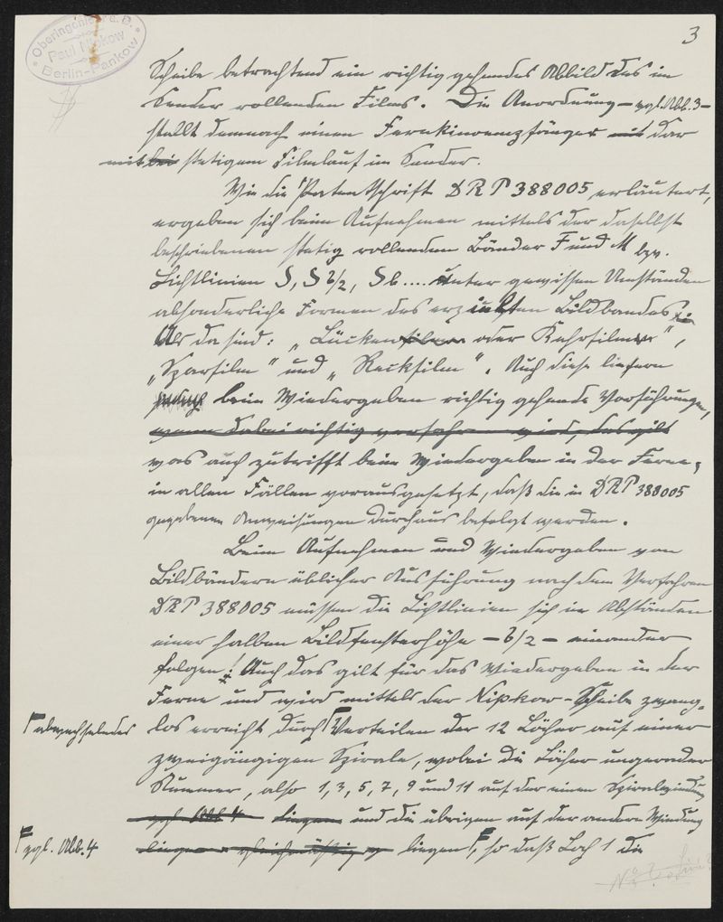 Manuskript zu Patentanmeldung N 30972 IX / 57a² Fernkino mit stetig laufendem Bildband