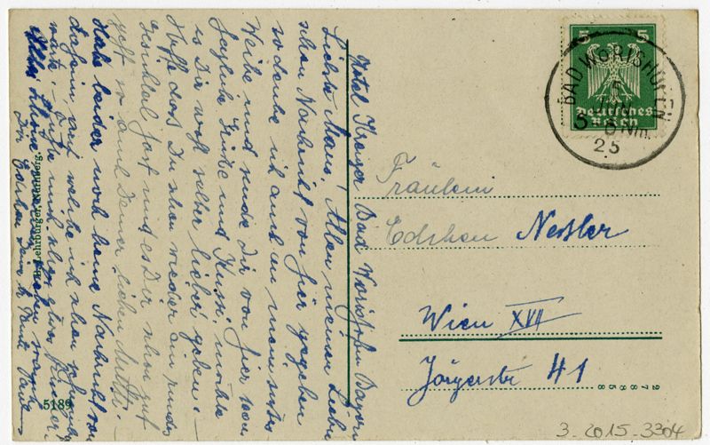 Ansichtspostkarte. Wörishofen, Mehrfachansicht: Außenansicht des Postgebäudes der Deutschen Reichspost, Kneipp-Denkmal und Gesamtansicht von Osten, gelaufen