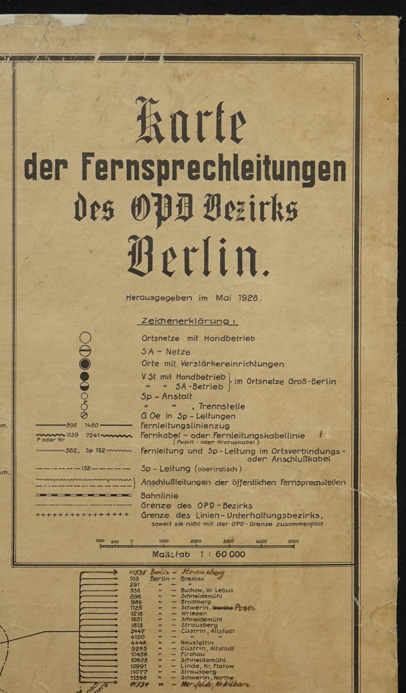 Linienplan der Fernsprechleitungen des Oberpostdirektionsbezirkes Berlin