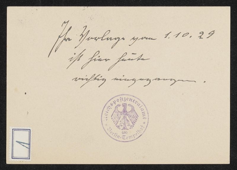 Postkarte als Eingangsbestätigung