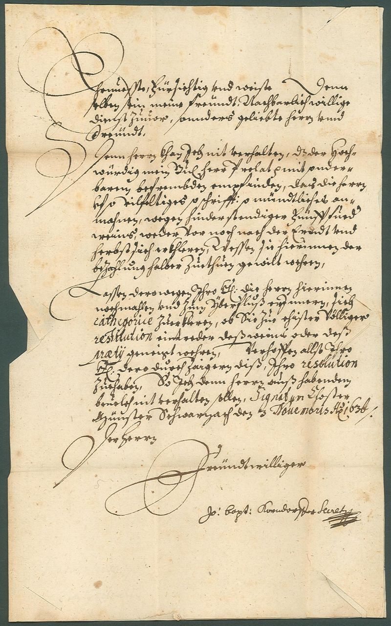 Altbrief aus dem Kloster Münster Schwarzach