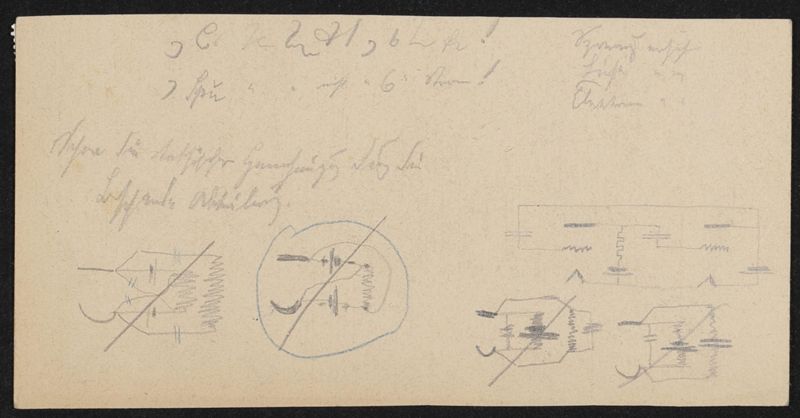 Schaltzeichnung zur Vormagnetisierung mit Anmerkungen in Stenografie und Kurrentschrift