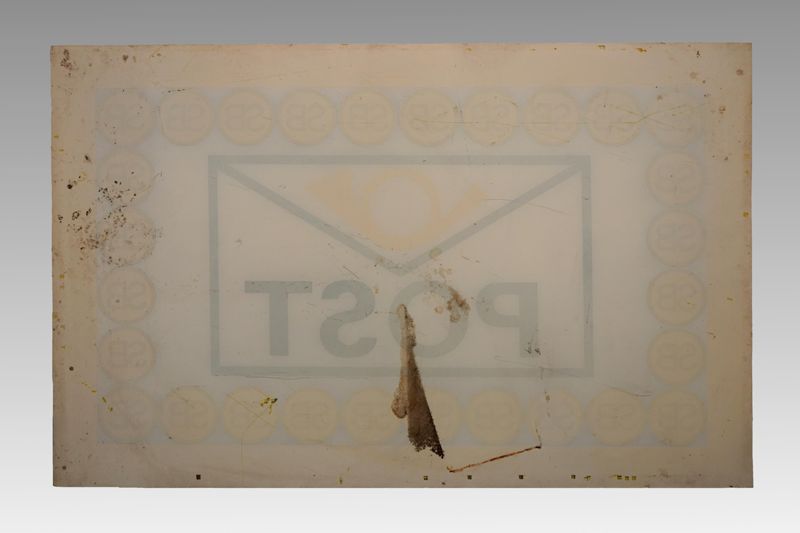 Schild für Leuchtkasten beim Selbstbedienungspostamt (SB) der Deutschen Post der DDR