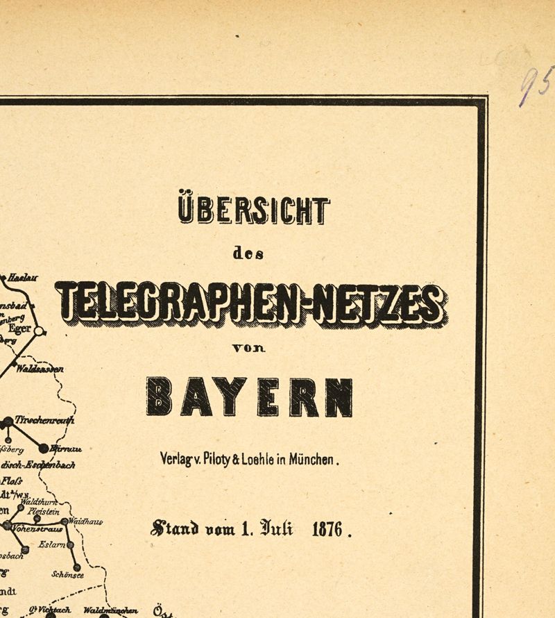 Netzplan der Telegrafenleitungen in Bayern mit Eisenbahnstationen