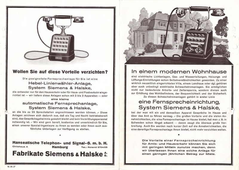 Werbeblatt für Haustelefonanlagen / Nebenstellenanlagen