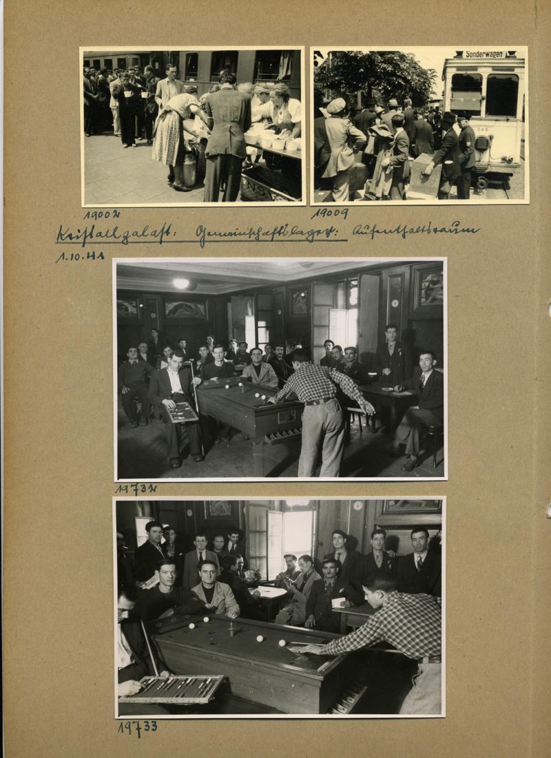 Fotografie Blick in das Gemeinschaftslager, Aufenthaltsraum der italienischen Arbeiter