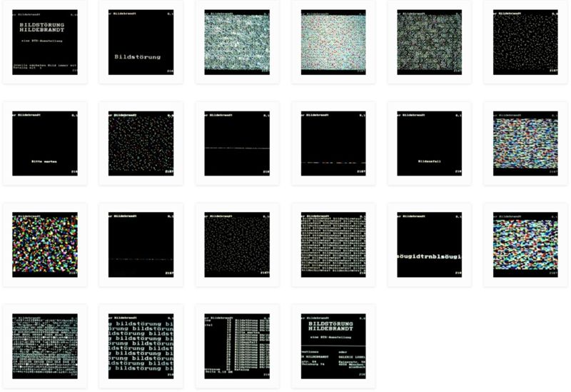 Serie von 20 Bildschirmtext-Kunstwerken Bildstörung Hildebrandt - eine BTX-Ausstellung