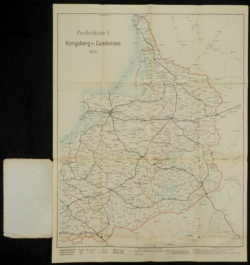 Postleitkarte 1 der insgeamt zehnteiligen Postleitkarte von Deutschland für den Bereich Königsberg, Gumbinnen