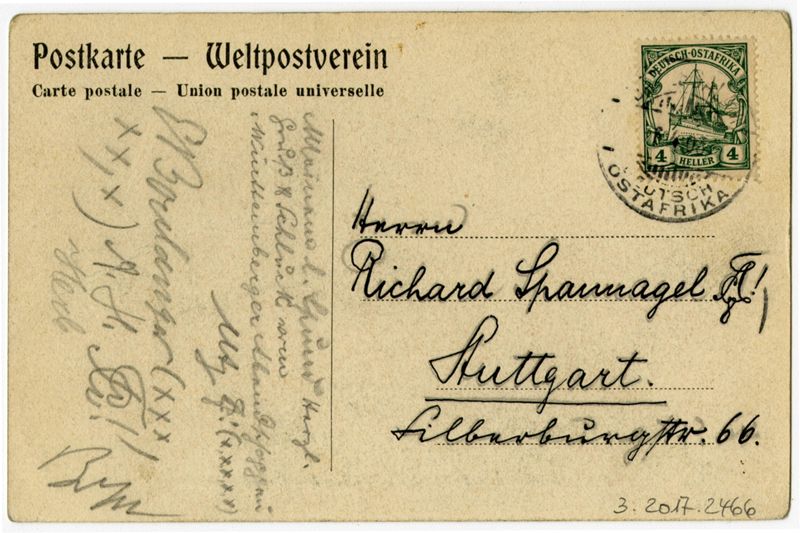 Ansichtspostkarte. Kolonialpost, Daressalam, Deutsch-Ostafrika, Klub-Haus, gelaufen