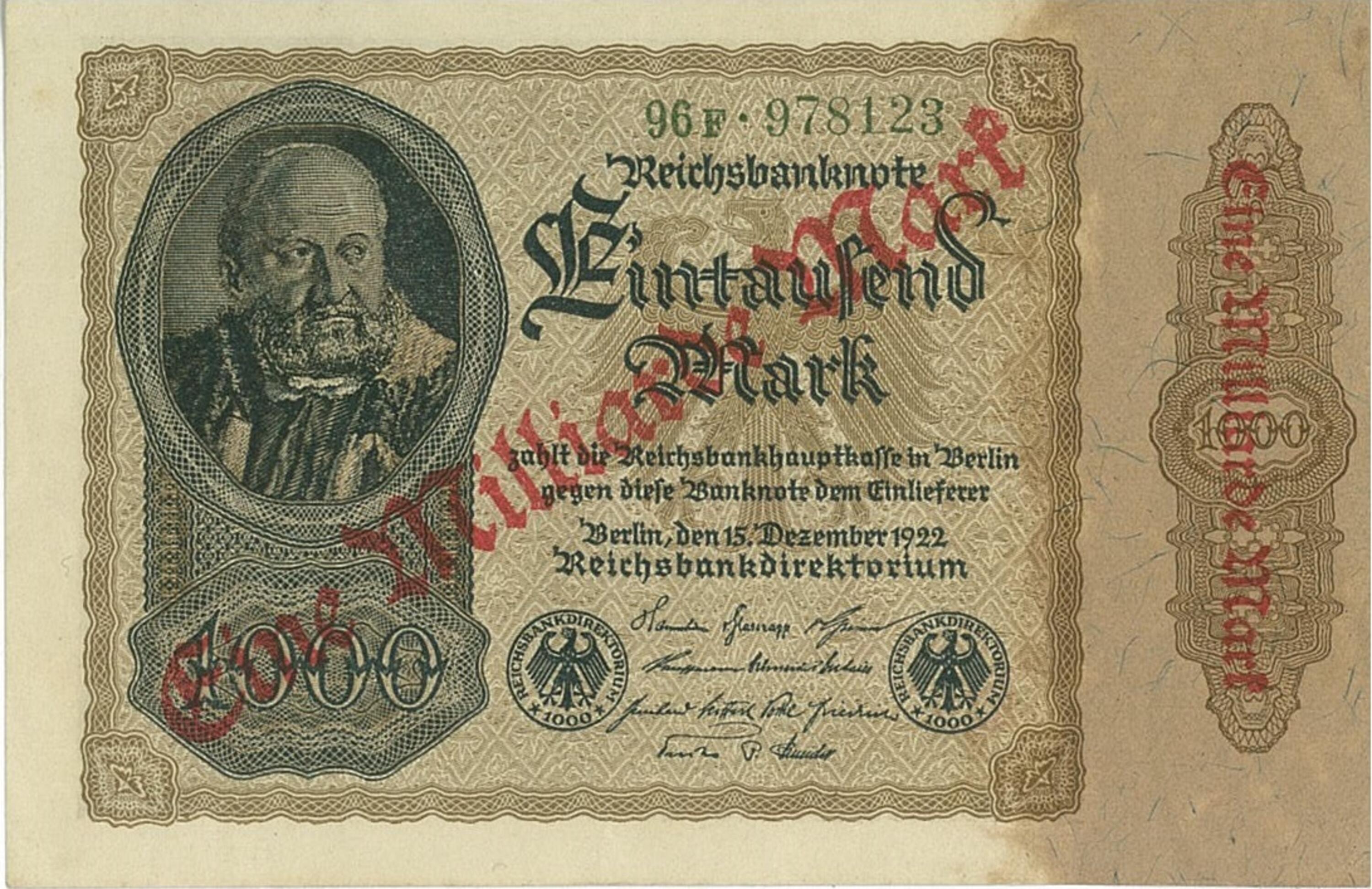 Banknote des Deutschen Reiches über Eine Milliarde Mark als ...