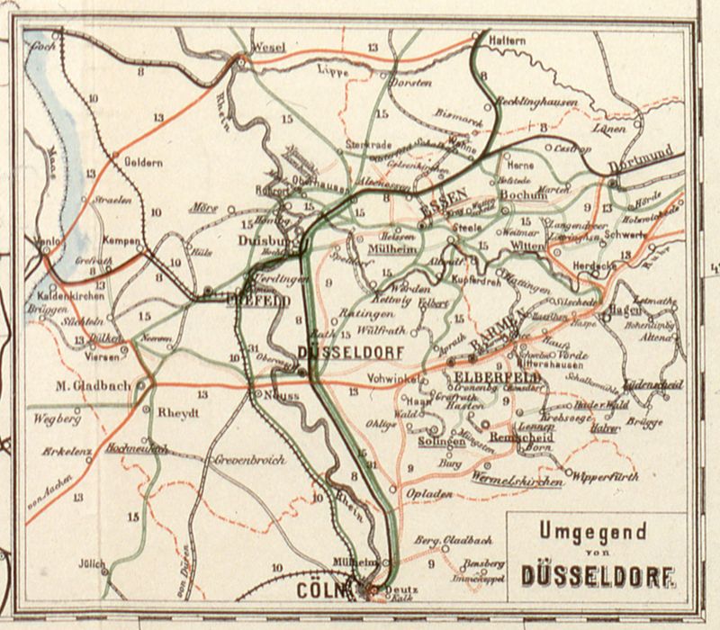 Karte von Deutschland mit Bahnpoststrecken und Bahnpostämtern