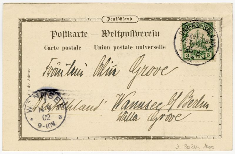 Ansichtspostkarte, Daressalam/Deutsch-Ostafrika, Außenansichten der Gouverneursvilla, gelaufen