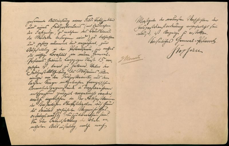 Brief (Textträger), Verfügung Einrichtung eines Postmuseums in Berlin (Gründung des Reichspostmuseum), Autograph, Heinrich Stephan (später Heinrich von Stephan), eigenhändig verfasst