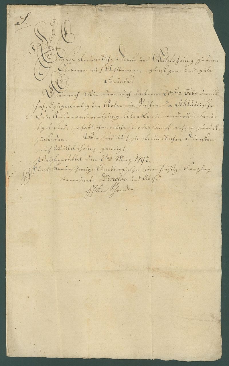 Altbrief / Dienstbrief von Wolfenbüttel nach Calvörde