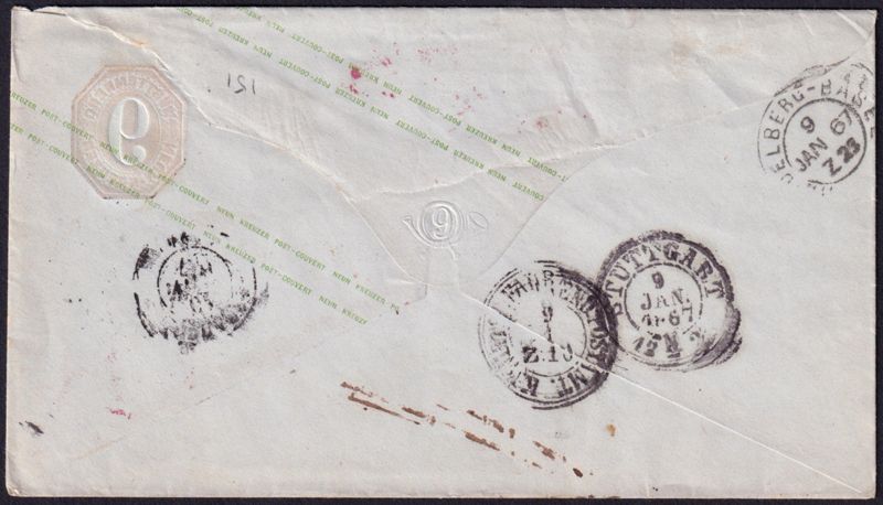 Brief von Gmünd nach Besançon als Ganzsache Württemberg (Deutschland/Altdeutschland) Umschlag Nr. U 19 mit der Freimarke Württemberg (Deutschland/Altdeutschland) Nr. 31 b