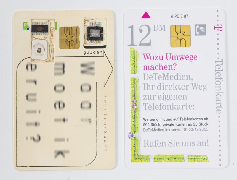Manipulierte, als Telefonkartensimulator genutzte Telefonkarte
