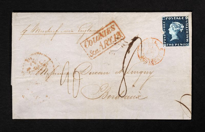 Mauritius Tableau: Brief von Port Louis nach Bordeaux mit der Freimarke Mauritius Nr. 2