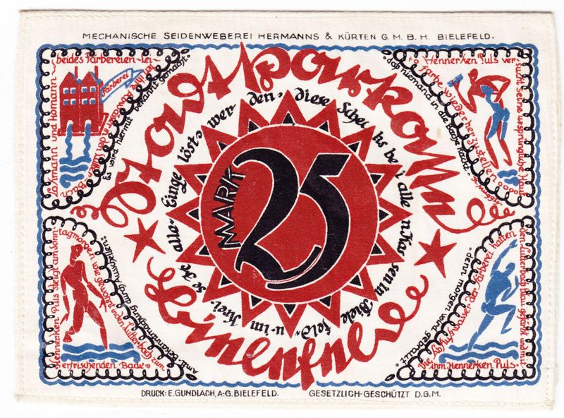 Banknote der Stadt Bielefeld über 25 Mark mit dem Motiv: 700 Jahre Stadt Bielefeld und Jungbrunnnen