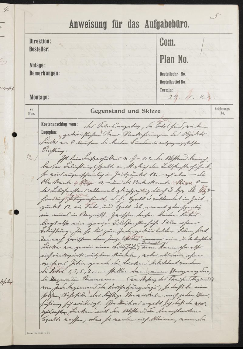 Manuskript, Patentanmeldung N 19954 VI / 57a² (DRP 388005) Aufnehmen und Wiedergeben bewegter Bilder mit stetiglaufendem Bildband
