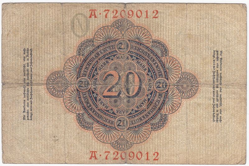 Banknote des Deutschen Reiches über Zwanzig Mark