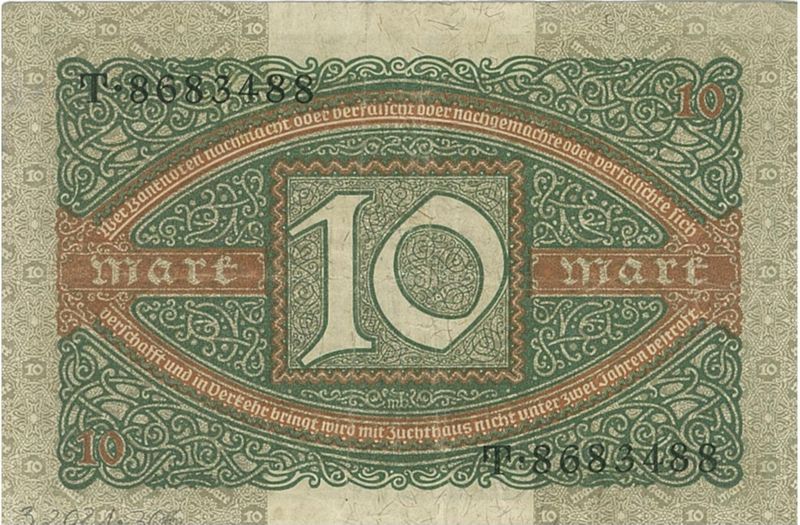 Banknote des Deutschen Reiches über Zehn Mark