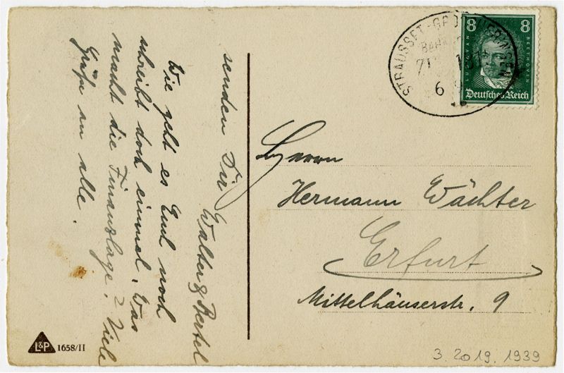 Ansichtspostkarte. Künstlerpostkarte, Die besten Wünsche zum Geburtstage, drei Männer singen einen Geburtstagsgruß, gelaufen