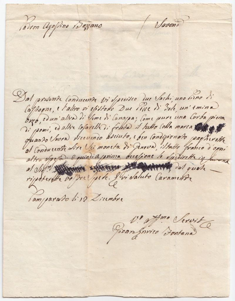 Brief von Pamparato nach Savona als Ganzsache Sardinien (Italien/Altitalienische Staaten) Faltbrief Nr. F 1