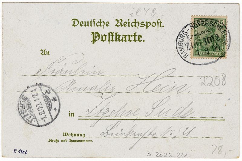 Ansichtspostkarte, Gruß aus Glückstadt, Mehrfachansicht, Marktplatz, Postgebäude der Kaiserlich Deutschen Reichspost, Wasserturm, Elbe bei Sturm, gelaufen