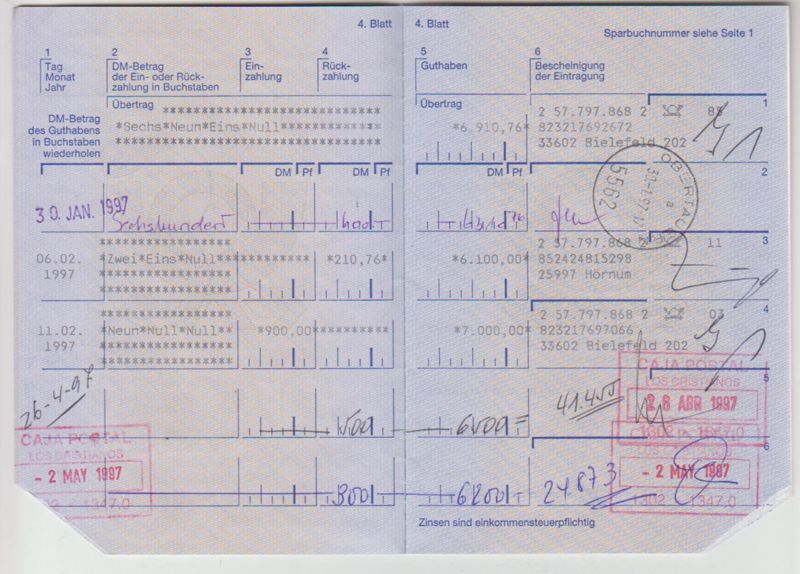 Sparbuch, Postbank Sparbuch, entwertet