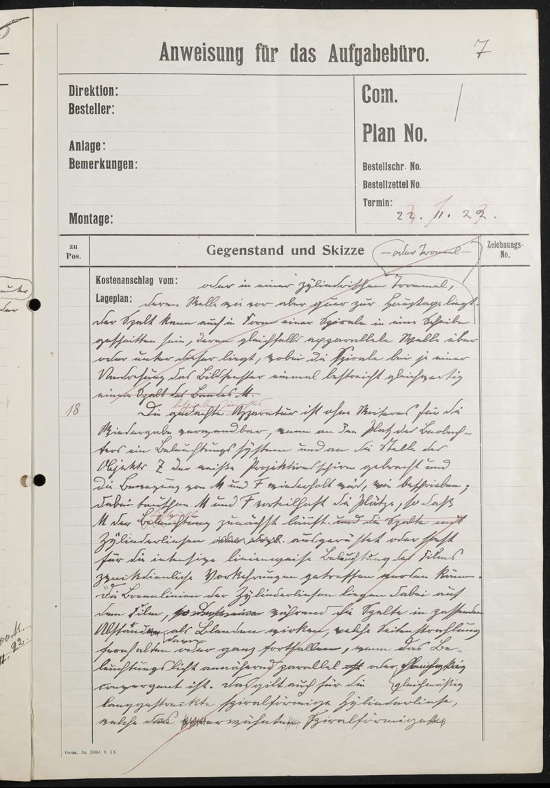 Manuskript, Patentanmeldung N 19954 VI / 57a² (DRP 388005) Aufnehmen und Wiedergeben bewegter Bilder mit stetiglaufendem Bildband