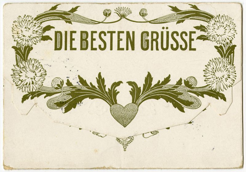 Ansichtspostkarte, Künstlerpostkarte, Drucksache, Die Besten Grüsse, Insignien des Deutschen Kaiserhauses und Porträts der Mitglieder der Kaiserfamilie, gelaufen