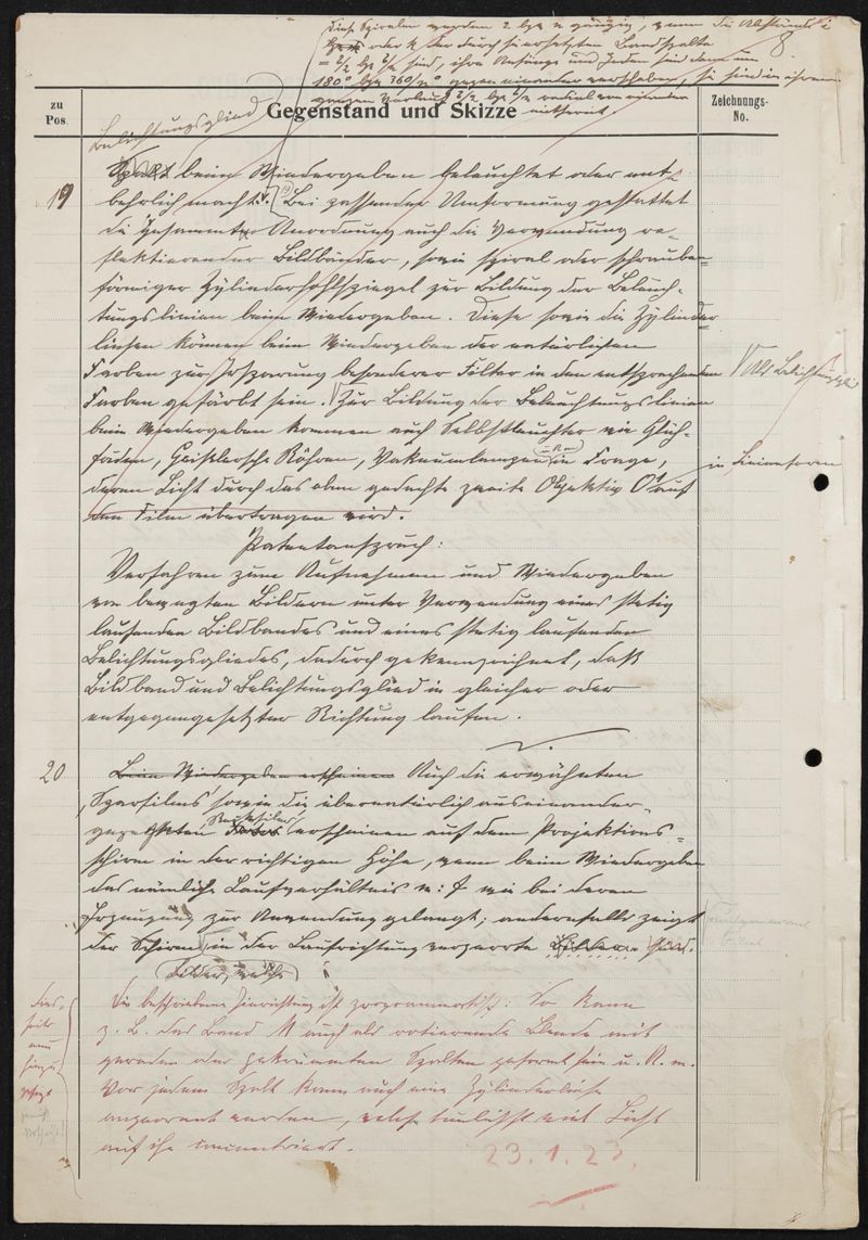 Manuskript, Patentanmeldung N 19954 VI / 57a² (DRP 388005) Aufnehmen und Wiedergeben bewegter Bilder mit stetiglaufendem Bildband