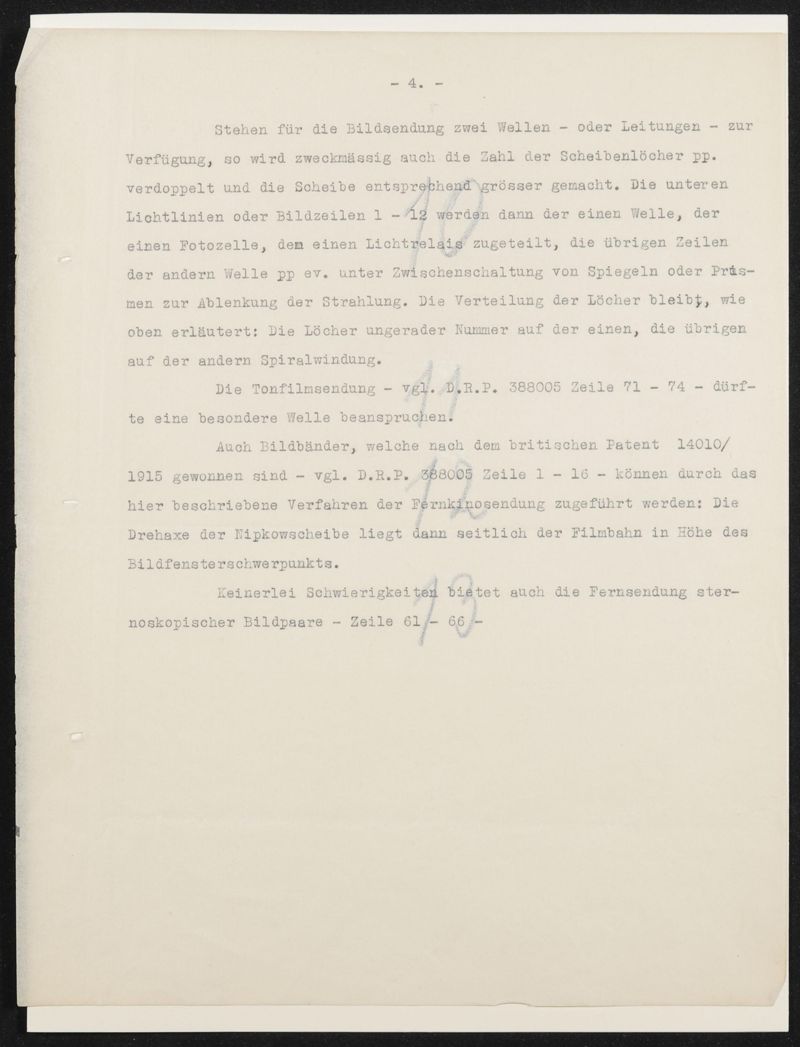 Typoskript zu Patentanmeldung N 30972 IX / 57a² Fernkino mit stetig laufendem Bildband